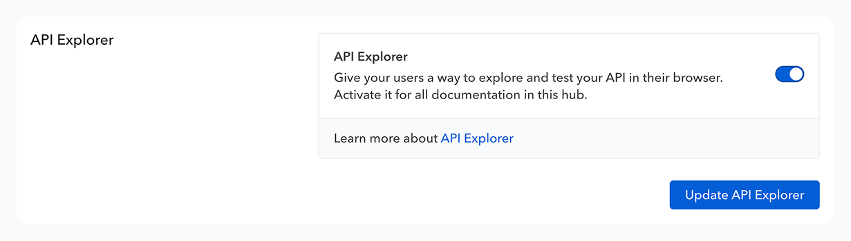 Image of the setting to activate the API Explorer