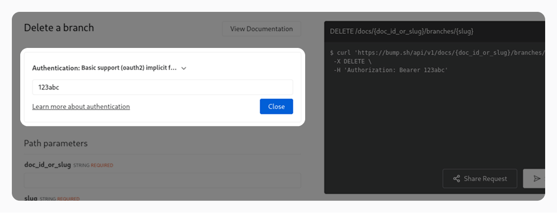 Image of the authorization box with a partially supported oauth2 flow and the access token field