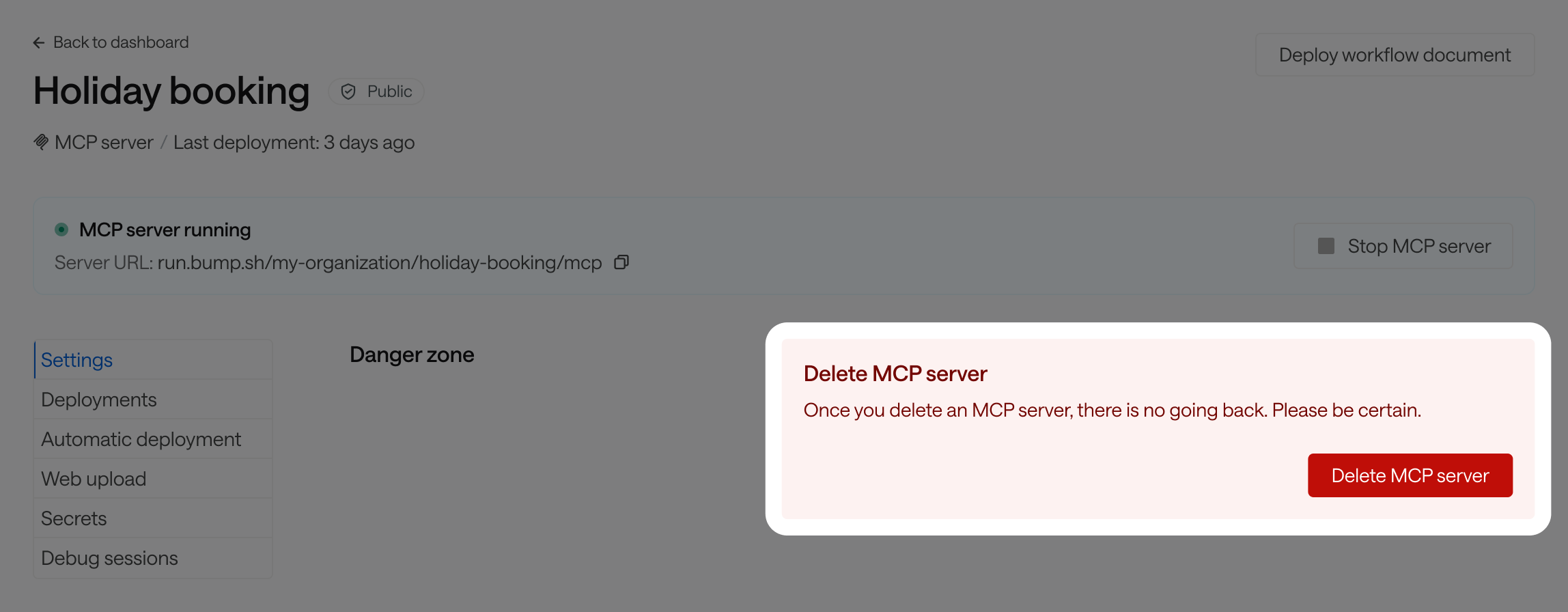 MCP server deletion module